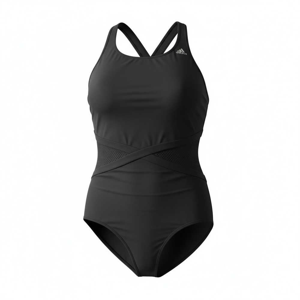 Reebok Womens Black High Neck‎ Mesh One Piece Swimsuit Athletic Swimwear